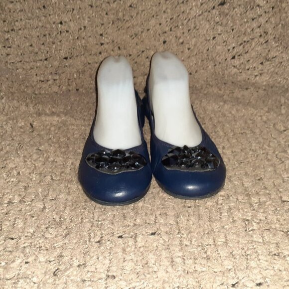Vintage Y2k LOZZI-Navy Leather Ballet Flats/Pyramid Studs-Italy-Sz 40-Near Mint - Picture 3 of 8